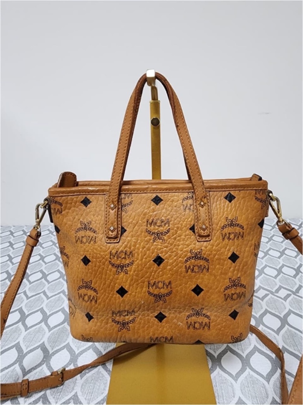 Authentic MCM Small Monogram Top Handle Bag Brown - Picture 4 of 13